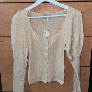 Cream Sweater with Diamond Button Accent